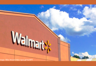 Photo of top of a Walmart store showing the Walmart logo
