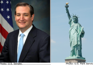 Texas Senator Ted Cruz and Photo of Statue of Liberty