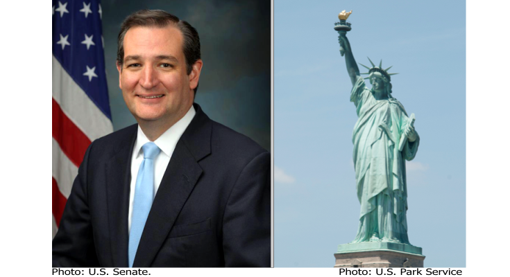 Texas Senator Ted Cruz and Photo of Statue of Liberty