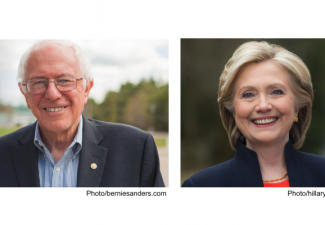 Photos of Bernie Sanders and Hillary Clinton