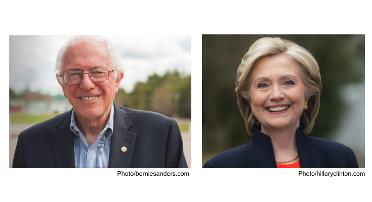 Photos of Bernie Sanders and Hillary Clinton