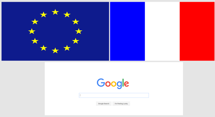 European Union and France flags with Google Search homepage