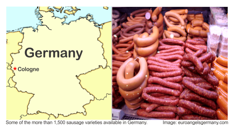 Germany map and pictures of sausages